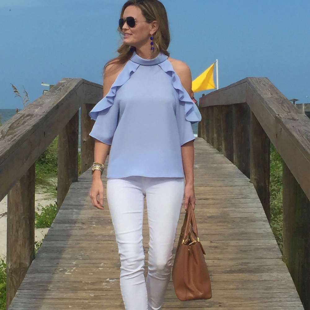 Topshop - cold shoulder ruffle top